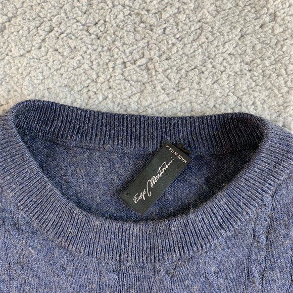 Enzo Mantovani‎ Sweater Cashmere Silk Mens Large Cable Knit Pullover Blue NEW - Picture 3 of 12